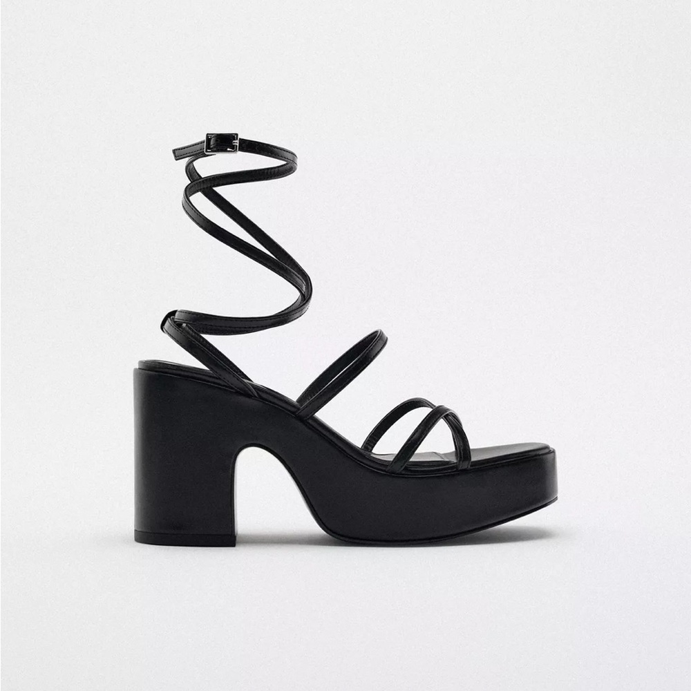 Zara Lace Up Platform Sandal, size 6.5. New. Color black.